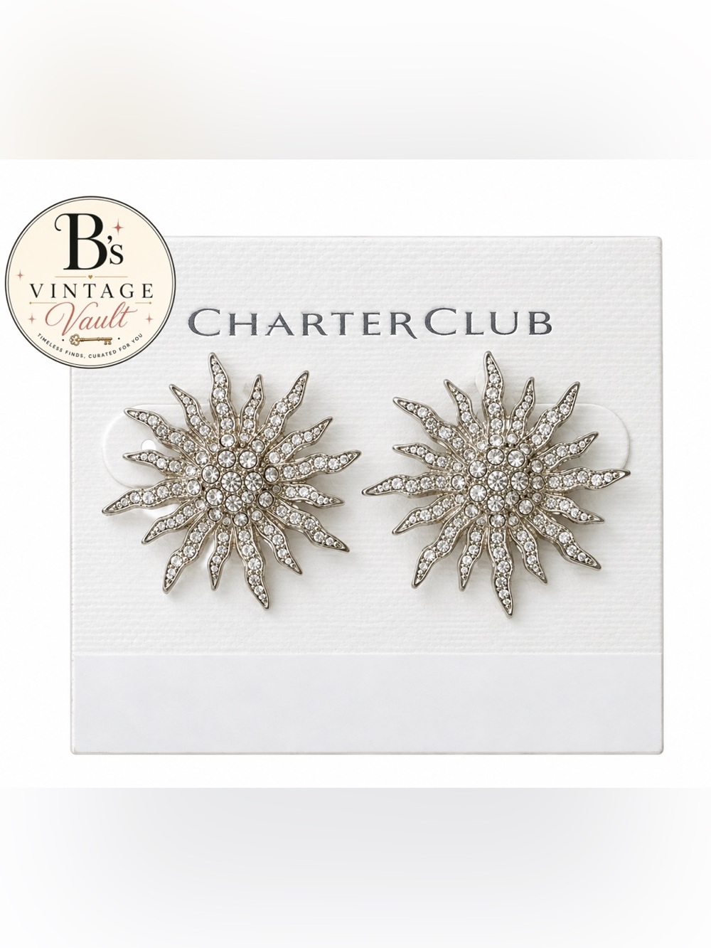 Charter Club Silver Sunburst Crystal Stud Earrings